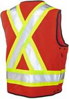 Am image of a Custom Tough Duck Surveyor Safety Vest in Red!