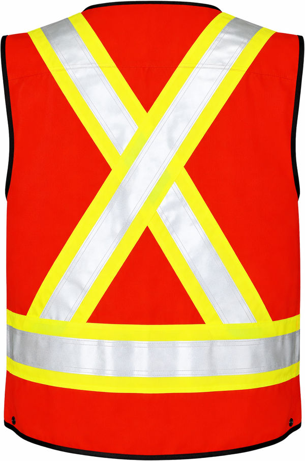 An image of a Custom Tough Duck Surveyor Safety Vest in Red!