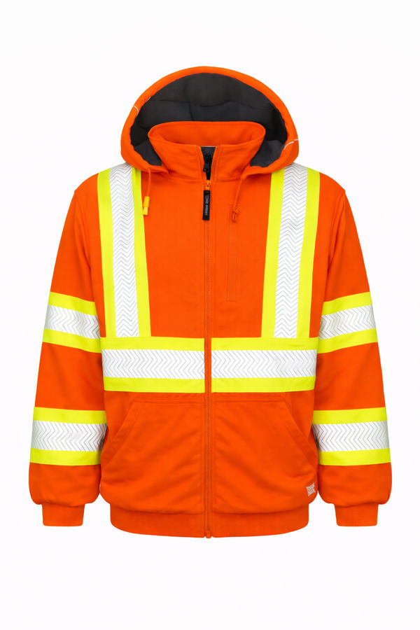 An image of a Custom Tough Duck Thermal Safety Hoodie in Fluorescent Orange!