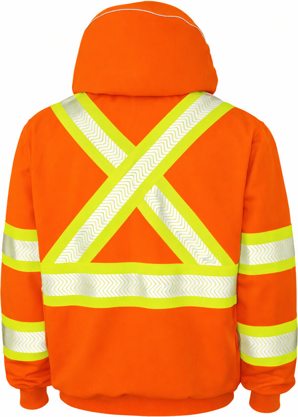 An image of a Custom Tough Duck Thermal Safety Hoodie in Fluorescent Orange!