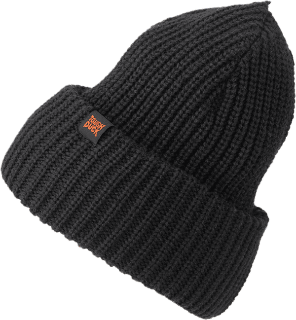 Am image of a Custom Tough Duck Thick Knit Rib Watch Cap in Black!