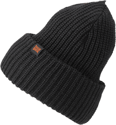 Am image of a Custom Tough Duck Thick Knit Rib Watch Cap in Black!