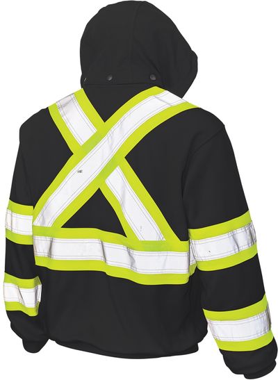 Am image of a Custom Tough Duck Unlined Safety Hoodie in Black!
