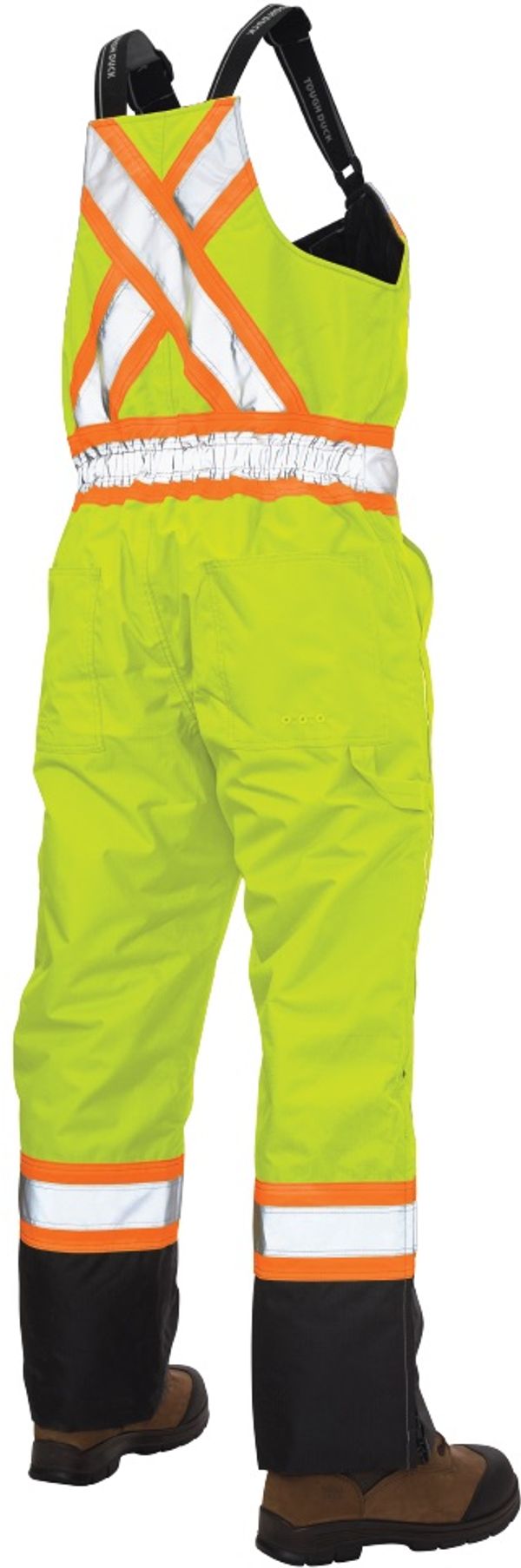 Am image of a Custom Tough Duck Waterproof Breathable Safety Overall in Fluorescent Green!