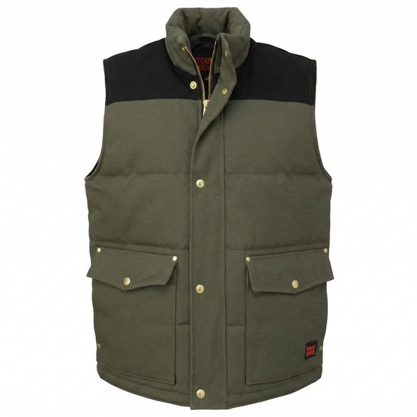 An image of a Custom Tough Duck Woodsman Vest in Olive!