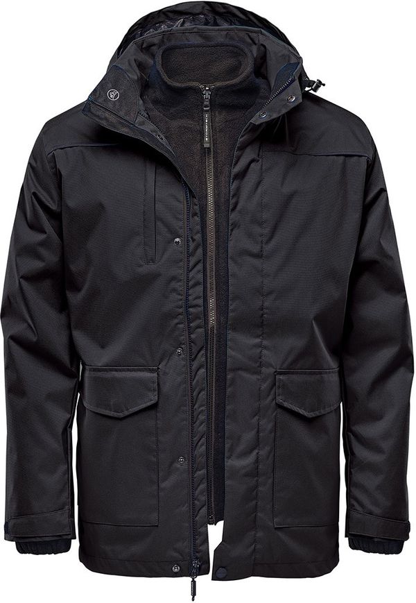 Am image of a Custom Stormtech Youth Vortex HD 3 in 1 System Parka in BLACK!