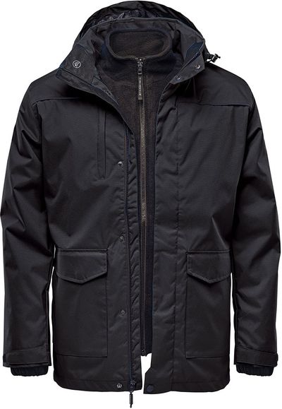 Am image of a Custom Stormtech Youth Vortex HD 3 in 1 System Parka in BLACK!