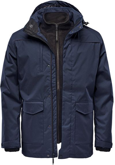 Am image of a Custom Stormtech Youth Vortex HD 3 in 1 System Parka in NAVY!