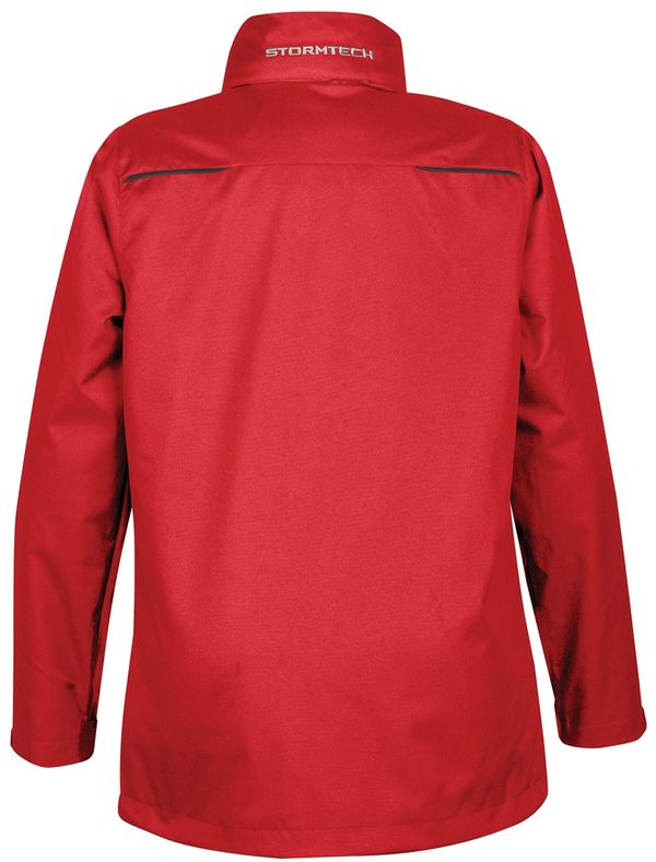 Am image of a Custom Stormtech Women's Vortex HD 3 In 1 System Parka in Red!