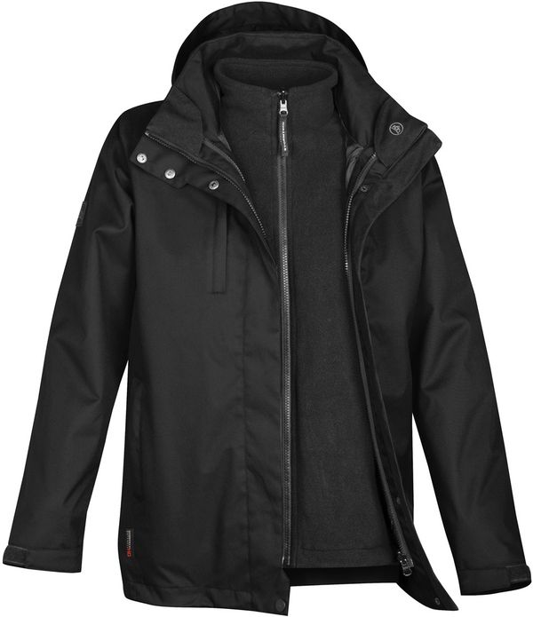 Am image of a Custom Stormtech Women's Vortex HD 3 In 1 System Parka in Black!