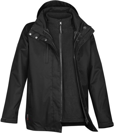 Am image of a Custom Stormtech Women's Vortex HD 3 In 1 System Parka in Black!