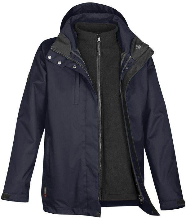 Am image of a Custom Stormtech Women's Vortex HD 3 In 1 System Parka in Navy!