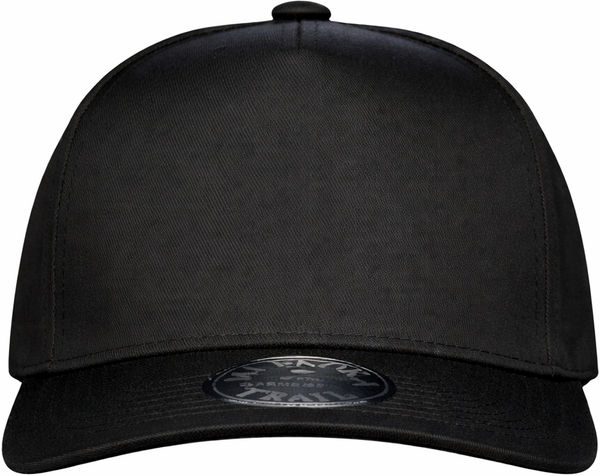 An image of a Custom True North 5 Panel Poly Cotton Twill Snap Back Cap in Black!