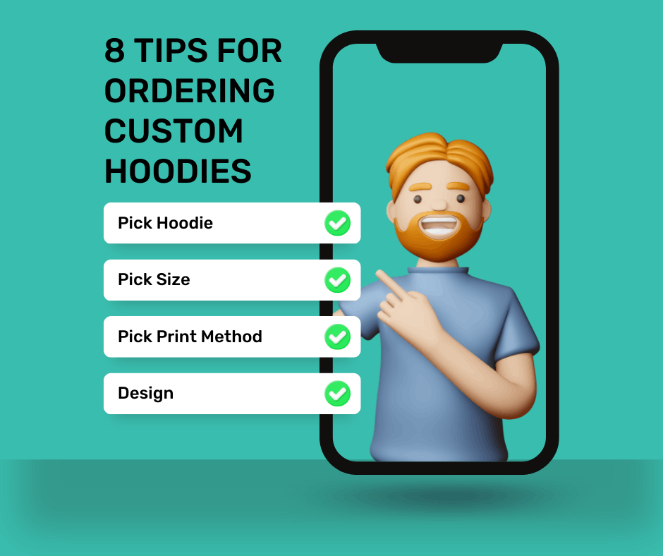 An image showing some tips on how to order custom hoodies