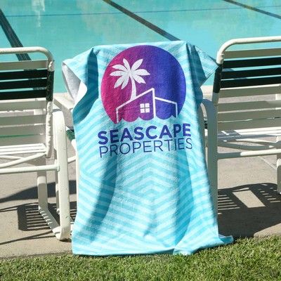 A sublimated custom beach towel that you can print a colorful design on!