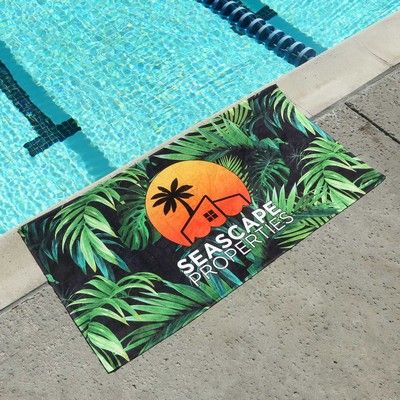 An image of a sublimated custom beach towel that you can freely design and print your logo on!