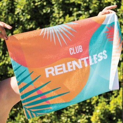 An image of a colorful sublimated beach towel