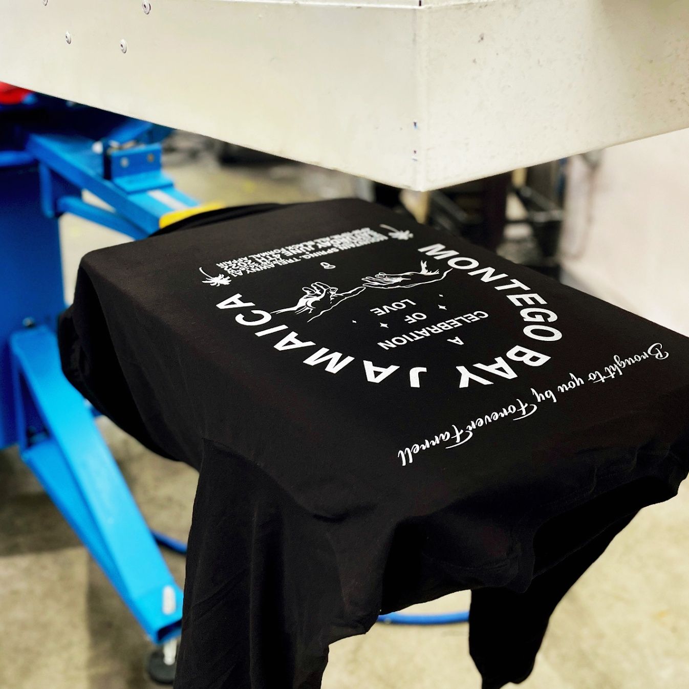 A screen printed garment during the printing process