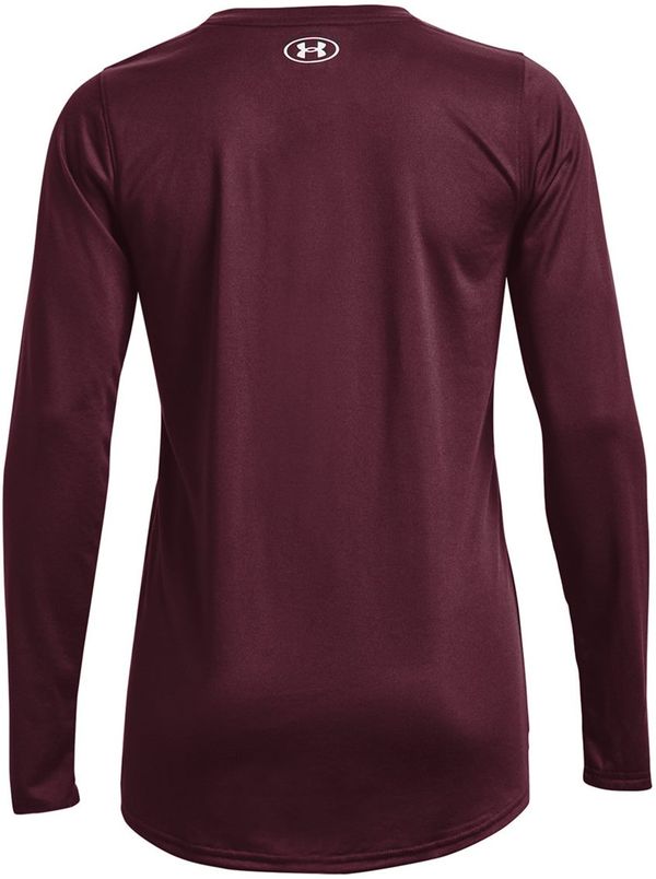 Am image of a Custom Under Armour Ladies' Team Tech Long Sleeve T Shirt in Maroon/white!