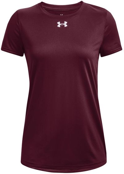 Am image of a Custom Under Armour Ladies' Team Tech T Shirt in Maroon/white!