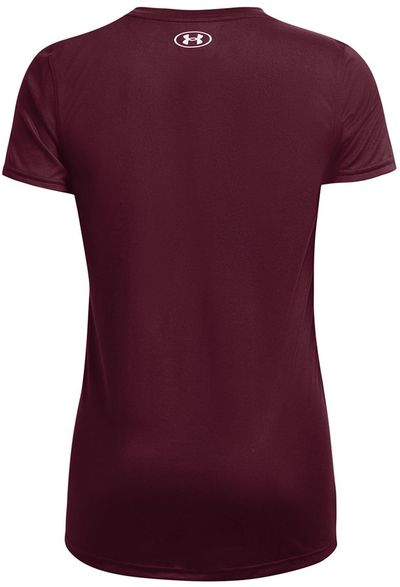 Am image of a Custom Under Armour Ladies' Team Tech T Shirt in Maroon/white!
