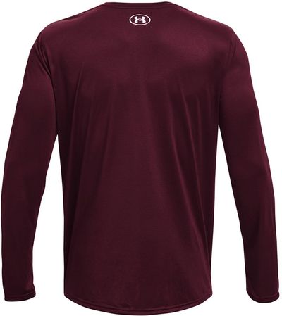 Am image of a Custom Under Armour Men's Team Tech Long Sleeve T Shirt in Maroon/white!