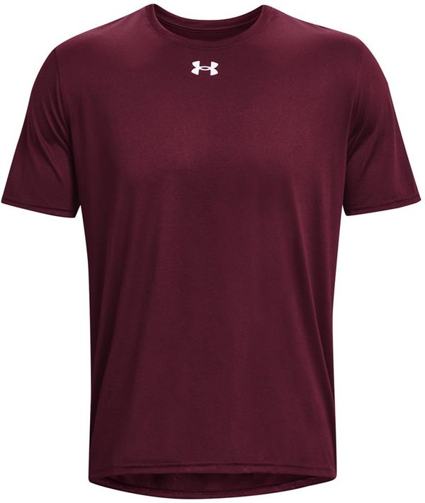 Am image of a Custom Under Armour Men's Team Tech T Shirt in Maroon/white!