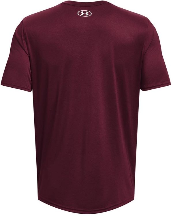 Am image of a Custom Under Armour Men's Team Tech T Shirt in Maroon/white!
