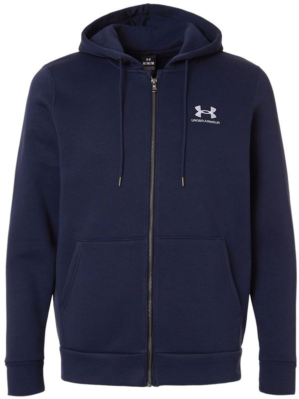 An image of a Custom Under Armour Mens Icon Fleece Hooded Full Zip in Midnight Navy/White!