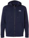 An image of a Custom Under Armour Mens Icon Fleece Hooded Full Zip in Midnight Navy/White!
