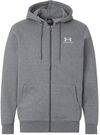 An image of a Custom Under Armour Mens Icon Fleece Hooded Full Zip in Pitch Grey Medium Heather/ White!