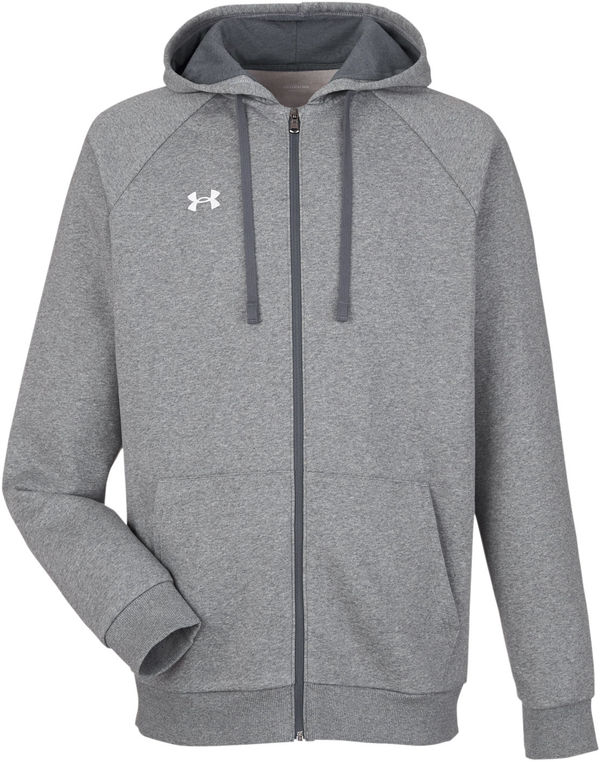 Am image of a Custom Under Armour Mens Rival Fleece Full Zip in Gray/White!