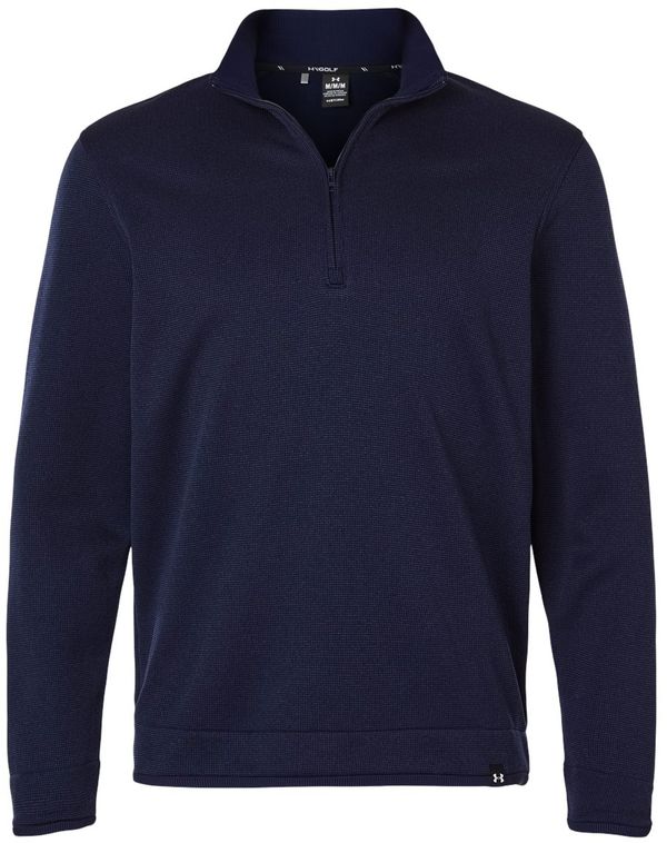 Am image of a Custom Under Armour Storm Sweater Fleece Quarter Zip Pullover in Midnight Navy/White!