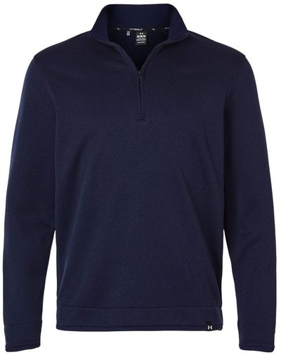 Am image of a Custom Under Armour Storm Sweater Fleece Quarter Zip Pullover in Midnight Navy/White!