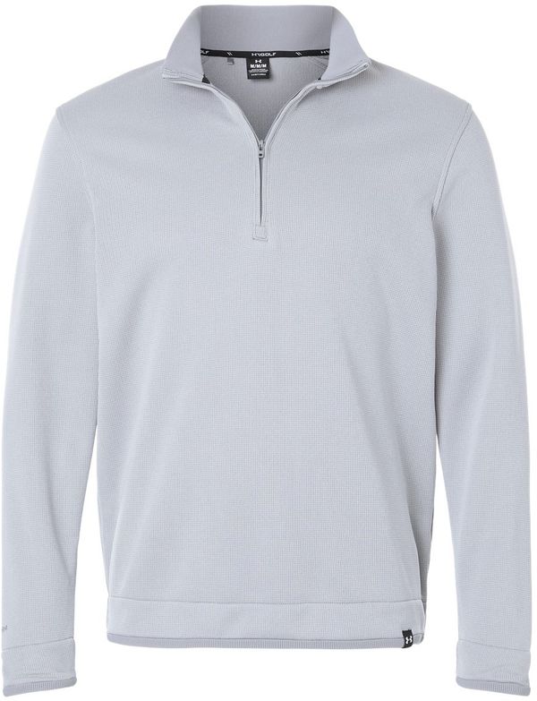 Am image of a Custom Under Armour Storm Sweater Fleece Quarter Zip Pullover in Steel/White!