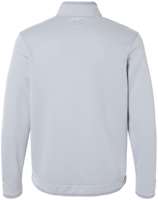 Am image of a Custom Under Armour Storm Sweater Fleece Quarter Zip Pullover in Steel/White!