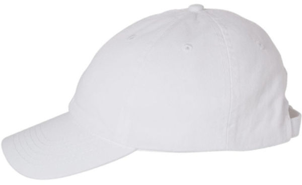 An image of a Custom Valucap Adult Bio Washed Classic Dad's Cap in White!
