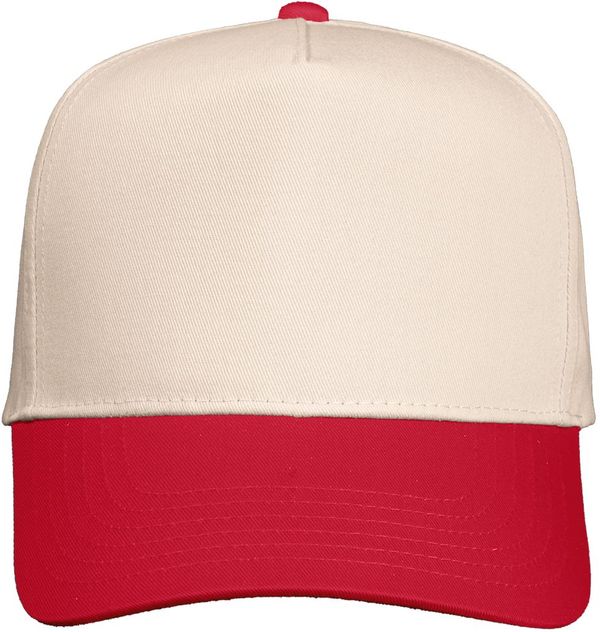 Am image of a Custom Valucap Five Panel Cap in Natural/Red!