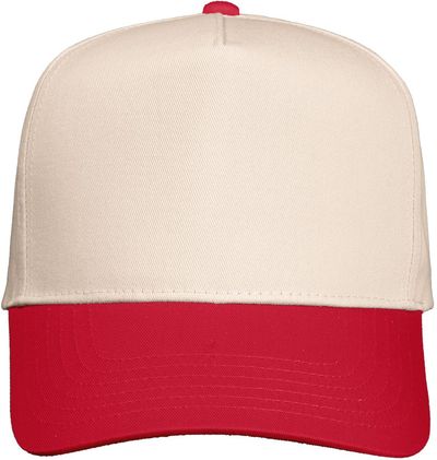 Am image of a Custom Valucap Five Panel Cap in Natural/Red!
