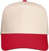 Am image of a Custom Valucap Five Panel Cap in Natural/Red!