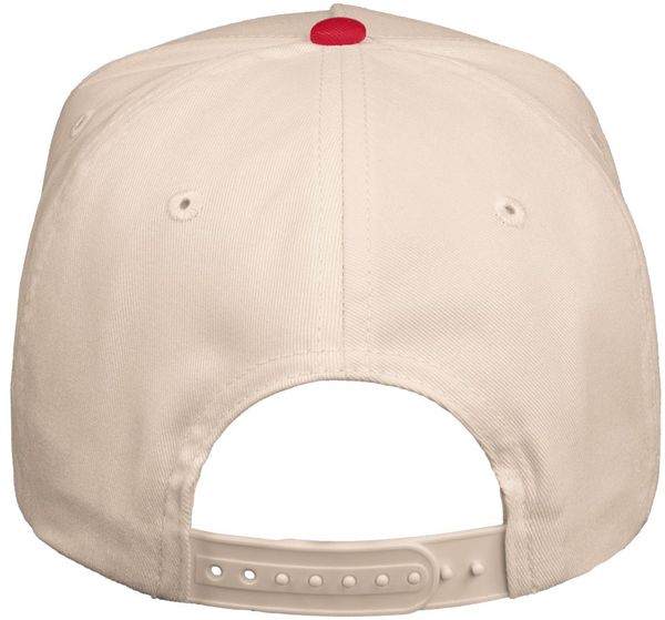Am image of a Custom Valucap Five Panel Cap in Natural/Red!