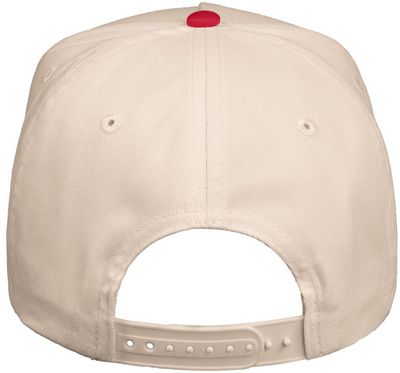 Am image of a Custom Valucap Five Panel Cap in Natural/Red!