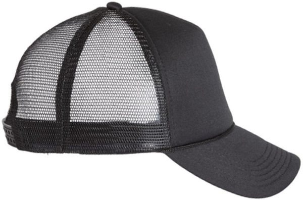 An image of a Custom Valucap Foam Mesh Back Trucker Cap in Black/black!