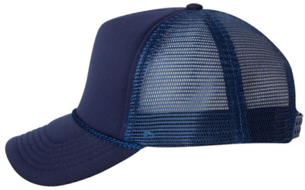 An image of a Custom Valucap Foam Mesh Back Trucker Cap in Navy/navy!