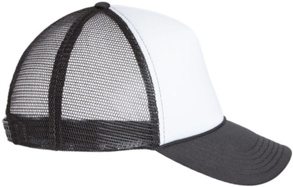 An image of a Custom Valucap Foam Mesh Back Trucker Cap in White/Black!