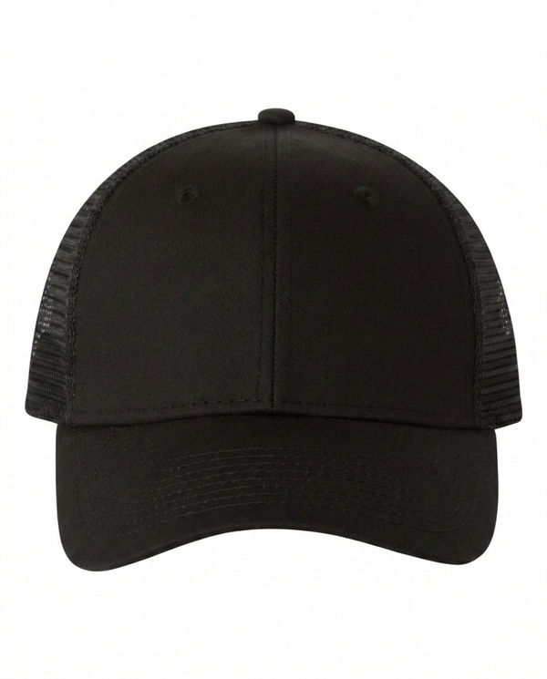 An image of a Custom Valucap Mesh Back Trucker Cap in Black!