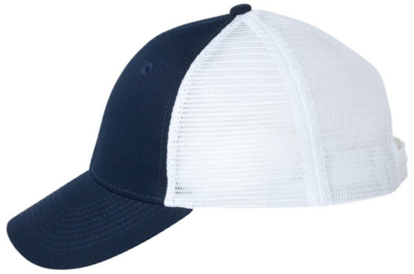 An image of a Custom Valucap Mesh Back Trucker Cap in Navy/White!