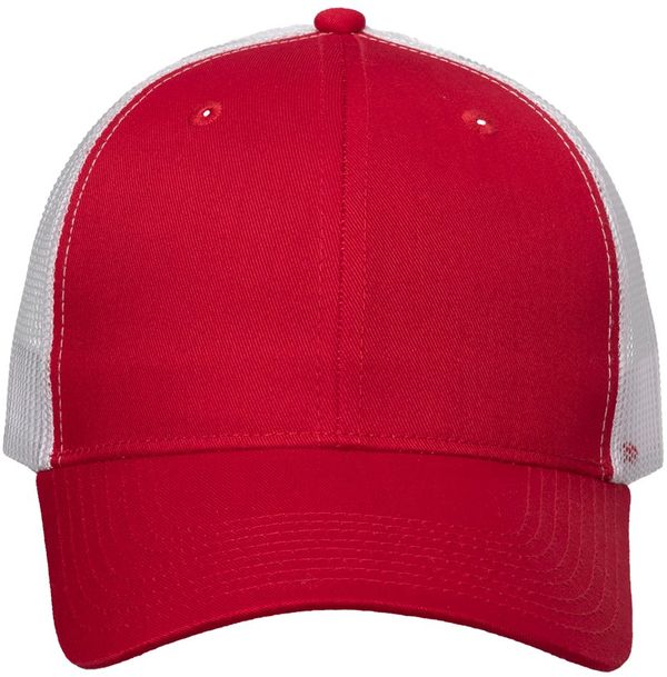 An image of a Custom Valucap Mesh Back Trucker Cap in Red/White!
