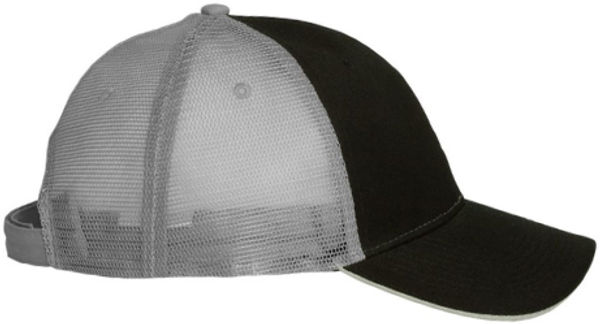An image of a Custom Valucap Sandwich Trucker Cap in Black/Grey!