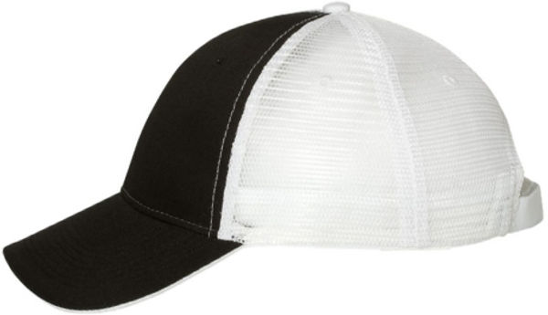An image of a Custom Valucap Sandwich Trucker Cap in Black/White!
